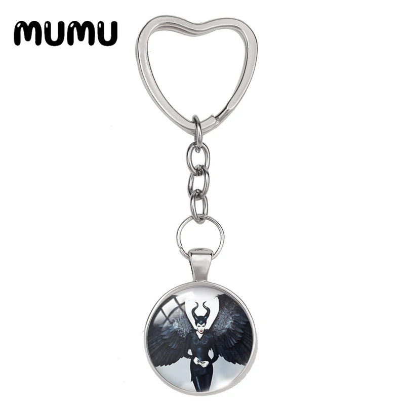 2024 New Maleficent Heart Keyring Movie Keychain Glass Dome Cabochon Jewelry Gifts Children