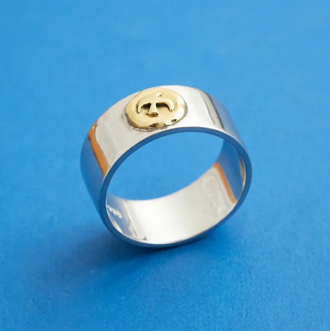 Japanese style S925 sterling silver niello jewelry simple glossy gold eagle men's personality fashion wide ring