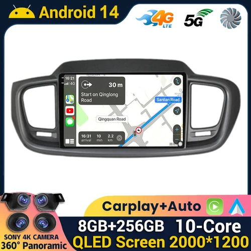 Imagen 2 del producto Android 14 Carplay Auto para Kia Sorento 3 2015 2016 2017 2018 DSP Radio para coche reproductor Multimedia GPS estéreo WIFI + 4G 360 cámara QLED