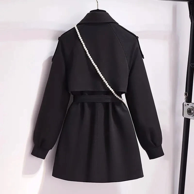 

Черное шерстяное пальто для женщин, осень-зима 2024, новая шерстяная ткань с толстыми хлопковыми куртками, женское теплое темпераментное пальто