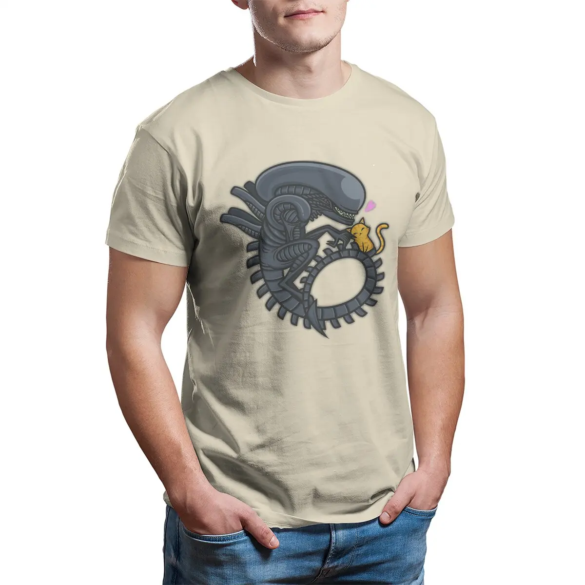 Alien Xenomorph Weyland-Yutani Corporation Printed T-Shirt for Men Vintage Horror Movie Pure Cotton