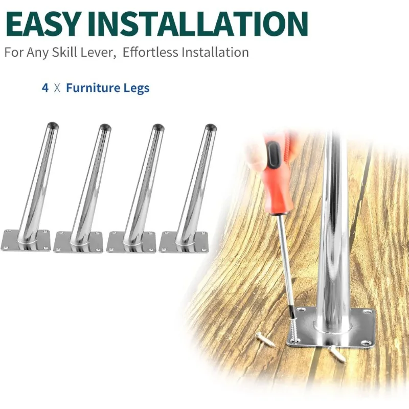 4pcs Heavy-Duty Metal Furniture Legs-Mid-Century Modern Tapered Chrome Tapered Legs,for Sofa, Bed, Table, Chair, Cabinet