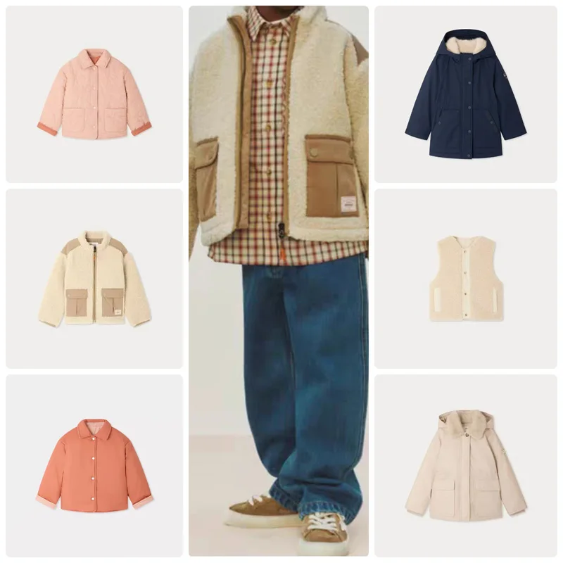 Pre-sale 2026 BP NEW Autumn Baby Girls Solid Color Warm Jacket Double Sided Wearable Cotton Coat Baby Boys Hooded Down Jacket