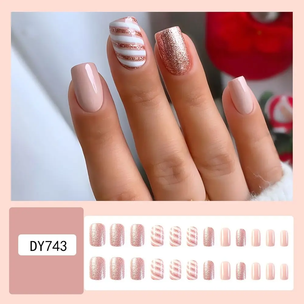 Impermeável francês unhas falsas para mulheres, manicure wearable, cabeça quadrada, cobertura completa, pressione sobre unhas, unhas dicas, Natal