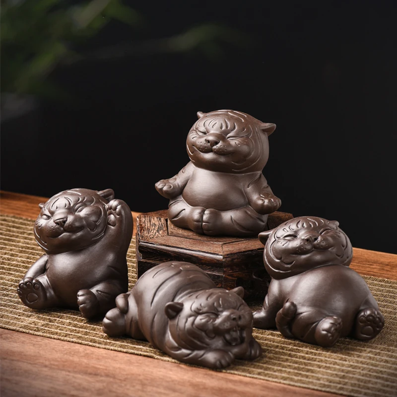 purple clay tiger tea pet zen Kung Fu  figure Tea Ceremony Accessories чайные фигуркиq handmade home ornaments