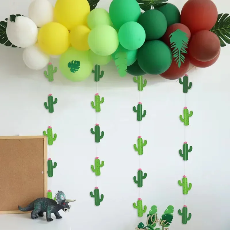 Green Tropical Turtle Leaf Cactus Garland Banner Cinco De Mayo Cactus Garland for Mexican Fiesta Taco Birthday Party Decorations