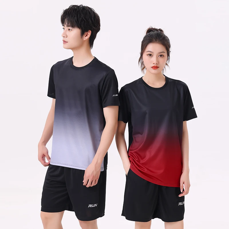 Fitness Clothes Ice Silk Quick Drying T-shirt Suit Men Short Sleeve Running Sportswear Shorts Tracksuit Gym Sports Training Sets