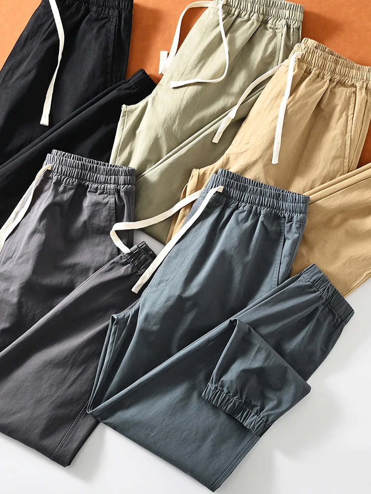

Washed Pure Cotton Sports Loose Cuffed Casual Pants for Men Spring Summer Fashion Urban Style Long Trousers Thin Model ...