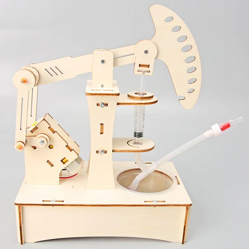 Wooden Electric Oil Pumping Machine Model Kids Science Toy Technology Physics Kit Learning Educational Toys for Children