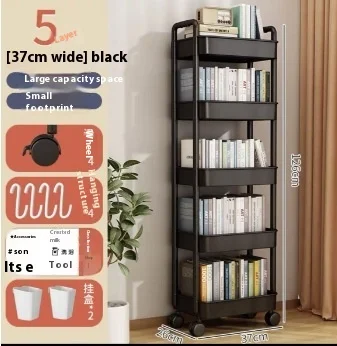 Plastic Small Cart Storage Rack with Wheels for Snacks Books Bathroom Bedroom Kitchen Storage Rack with Hooks