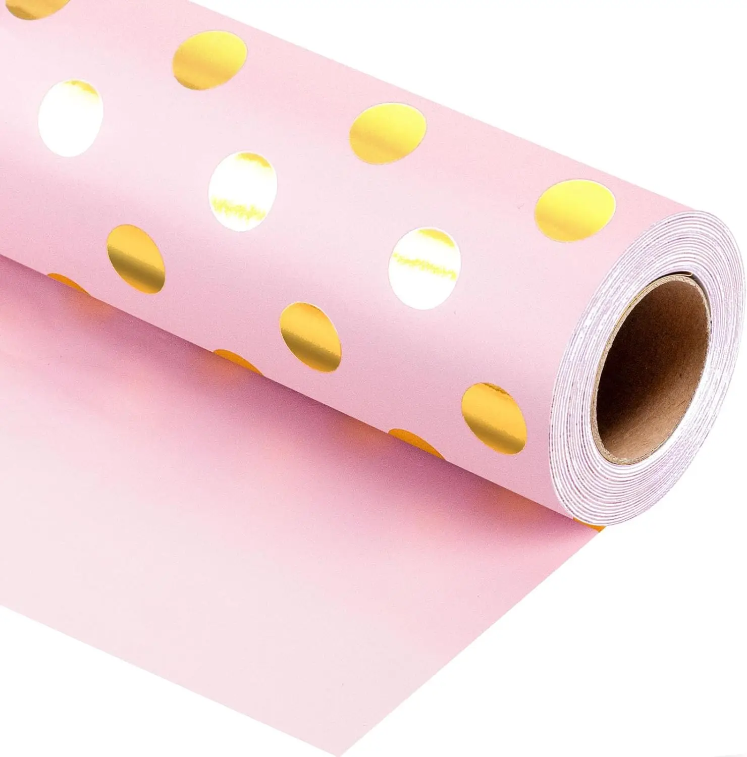 

Reversible Pink & Gold Dots Wrapping Paper, 17in x 32.8ft for Birthdays, Weddings & More