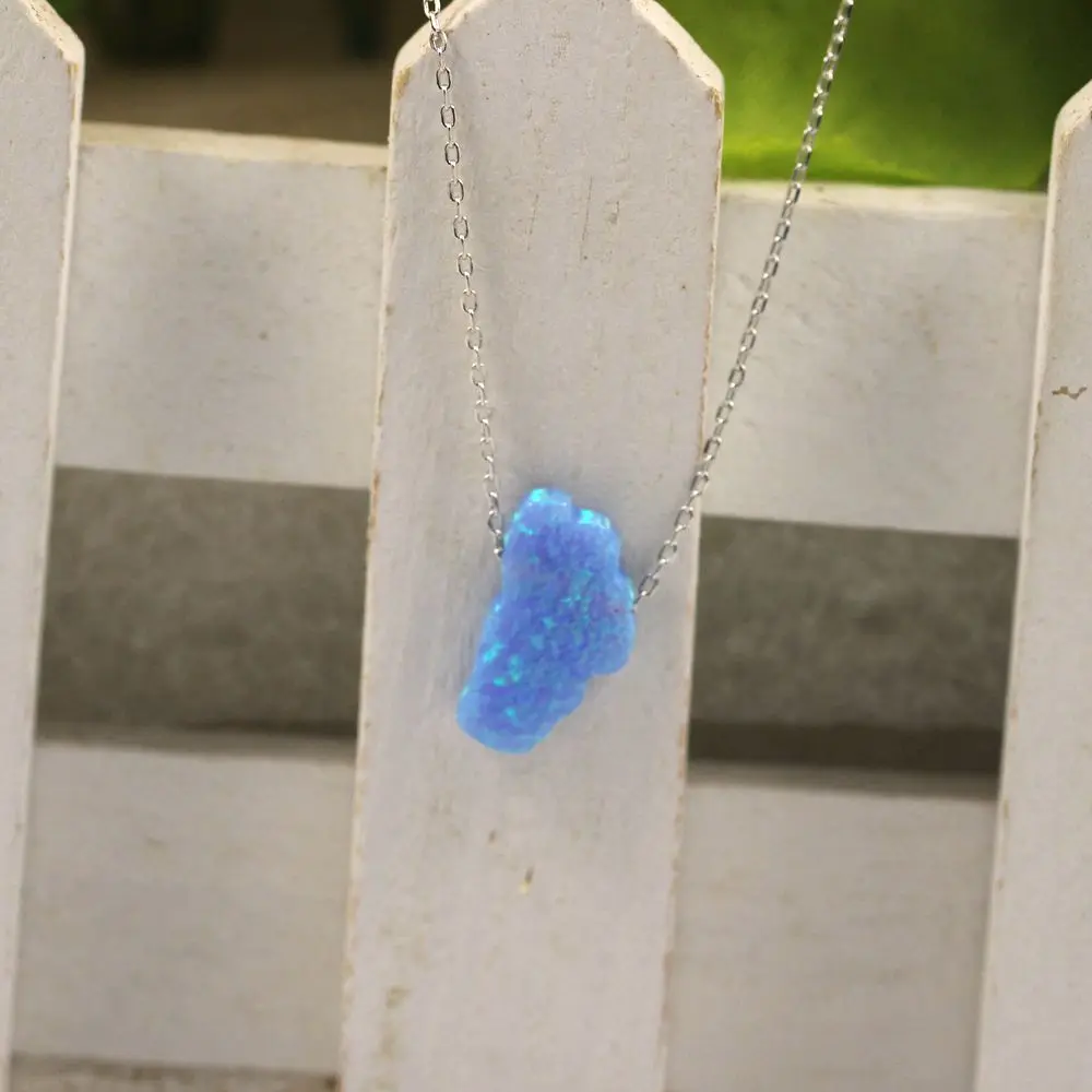 (1Pc/Lot) OP06 Blue Tahoe 8.5*14mm Synthetic Opal  Pendant With Silver Chain Necklace