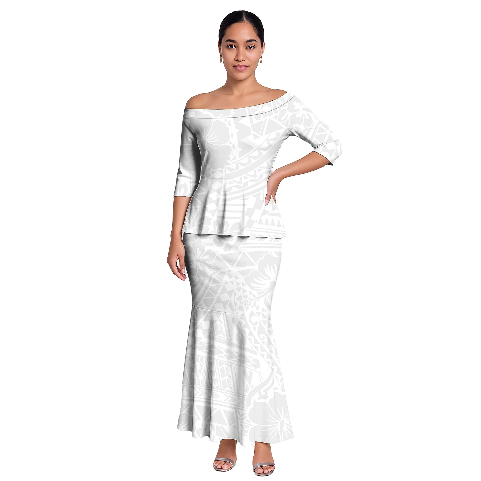 Luxury Design Samoan Puletasi Drop Shipping Polynesian Fijian Tapa Print Islander Style Dress Sets Minimum Order Quantity