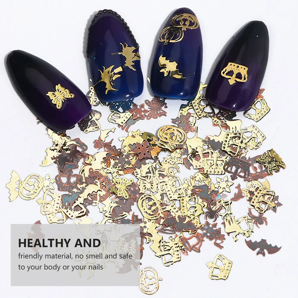 360 Uds uñas artificiales calabaza bruja estampado parches de uñas dorado negro herramienta de manicura desechable para Halloween Navidad DIY