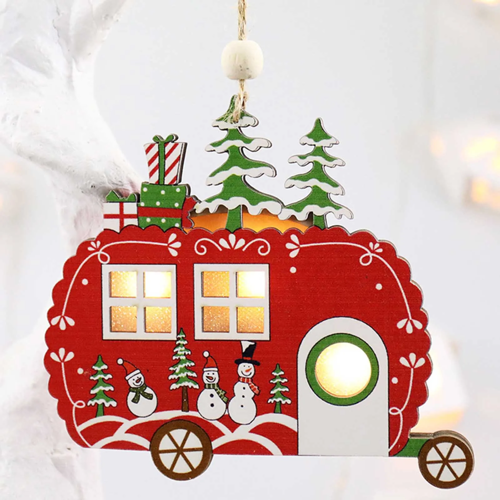 Light Up Christmas Tree Ornaments Car Figurine Cutouts Gift Tags Xmas Tree Pendants for Holiday DIY Craft Decor