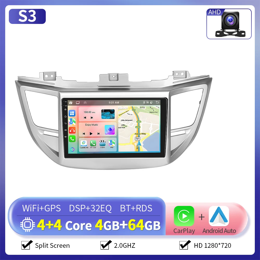 Camecho 6 + 128G Draadloze CarPlay Andorid Auto Radio Voor Hyundai Tucson 2015-2017 GPS Stereo 4G WiFi 2Din Multimedia Speler