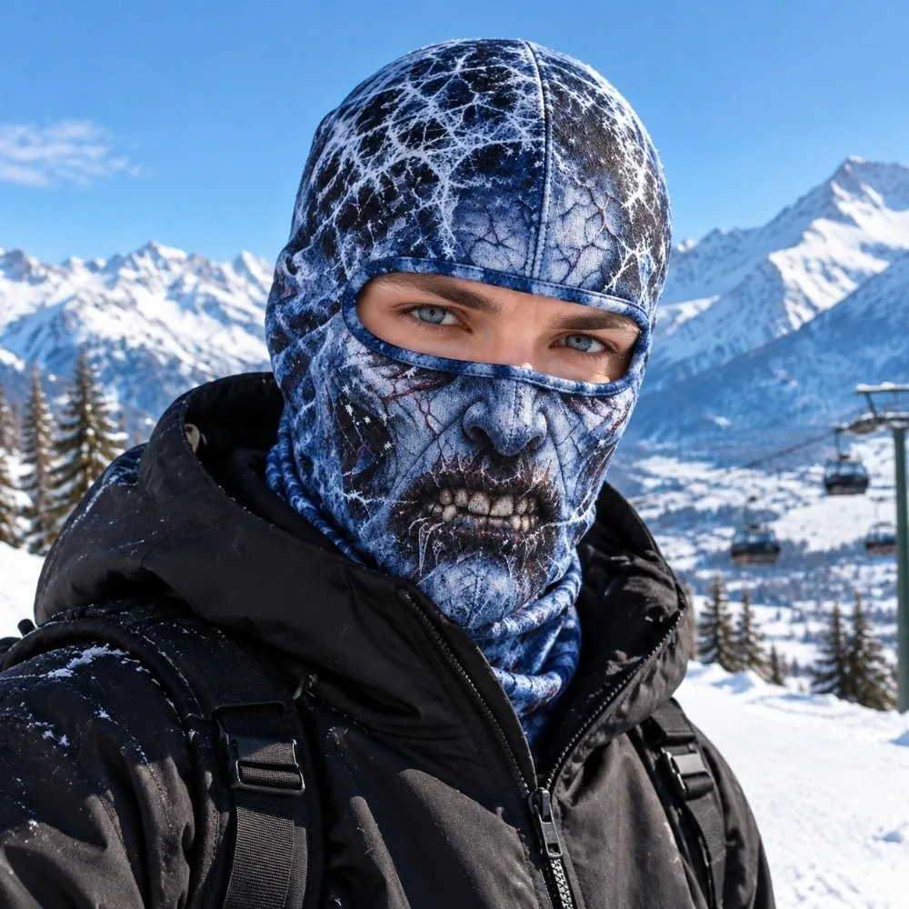 3D Printed Skull Demon Print Funny Ski Mask Breathable Eye Hole Full Coverage Ski Mask Hood Windproof Quick Dry