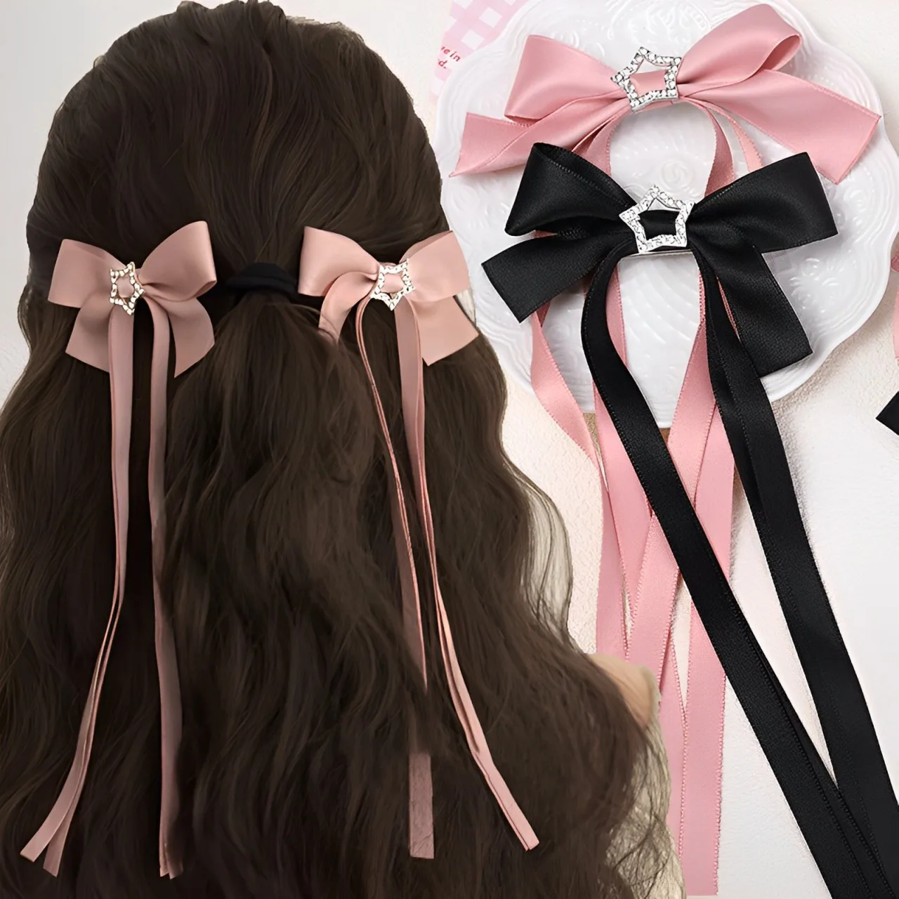 2Pcs Star Bowknot Hair Clips for Girls Kawii Barrettes Cute Hair Accessoires Kids Colored Ribbon Woman Hairpins Hairgrip Gifts