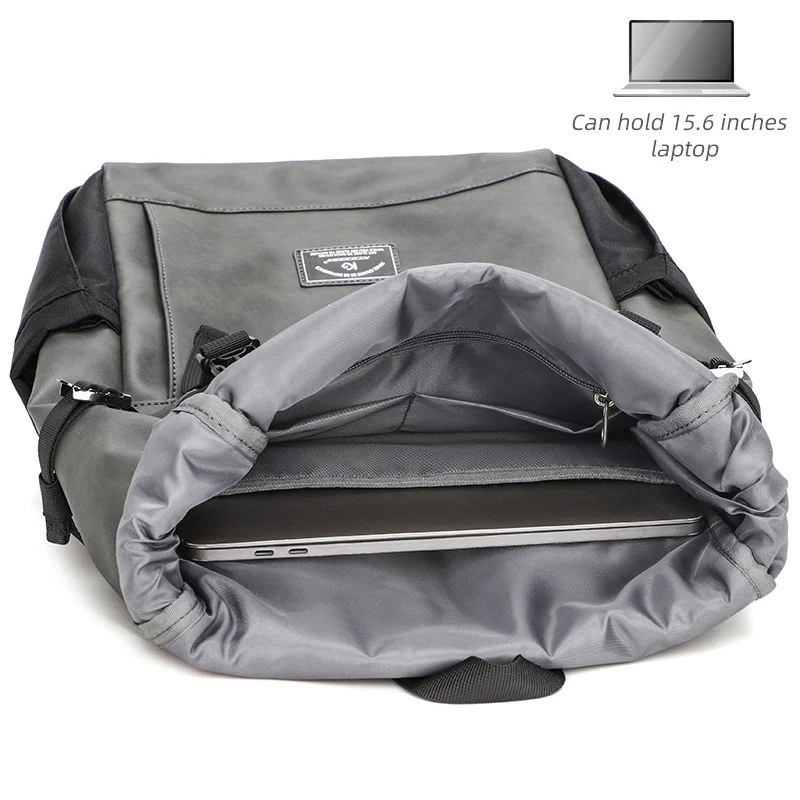 Mochila impermeável de couro PU para homens, mochila casual de grande capacidade, mochila universitária, bolsa de viagem de 15,6 polegadas