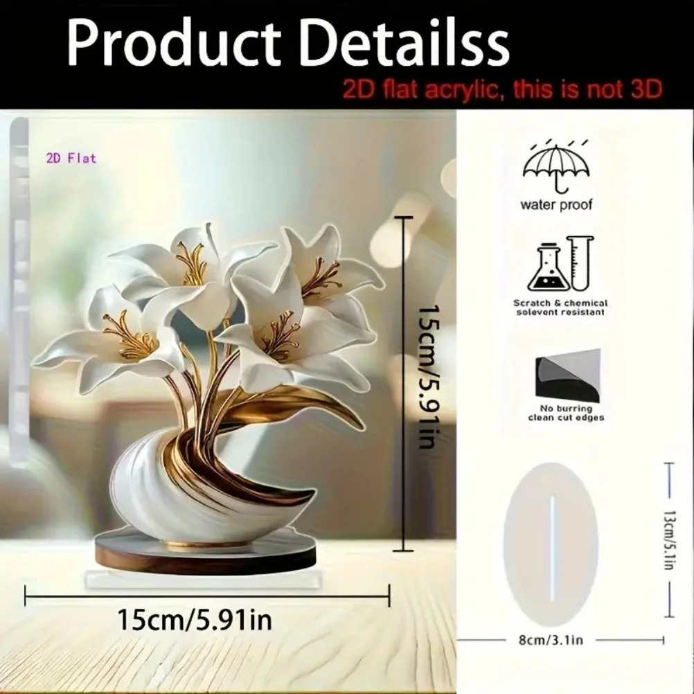 2D Acrylic Flat Gift Luster Lily Atmosphere Artifact Light Luxury Floral Decoration Crafts Home Living Room Christmas Scene Arra