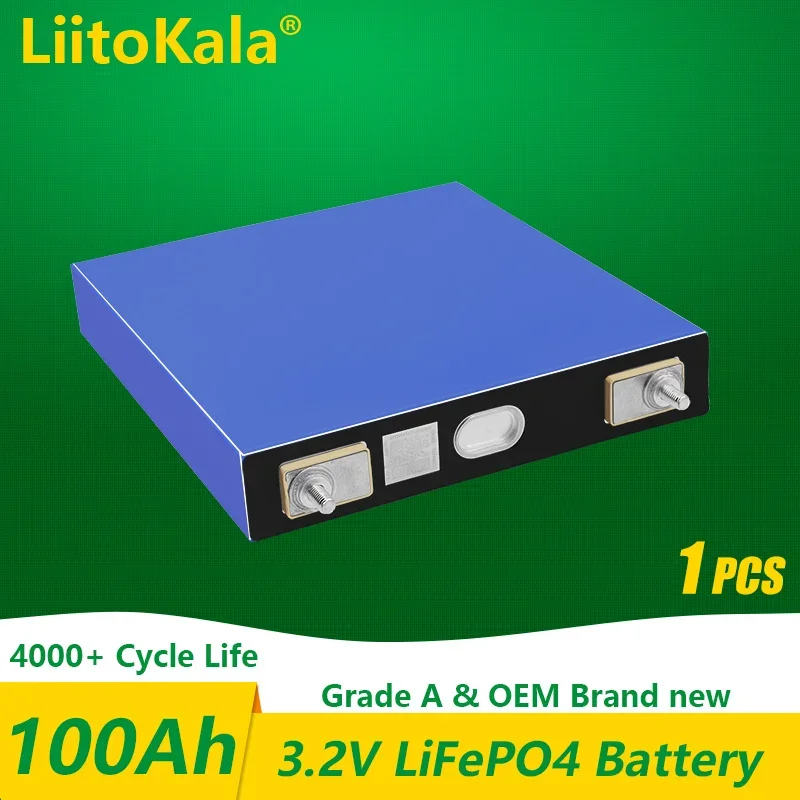 

1PCS LiitoKala 3.2V 100Ah lifepo4 battery 3C discharge for DIY 12V 24V Electric RV Golf car outdoor solar energy Rechargeable