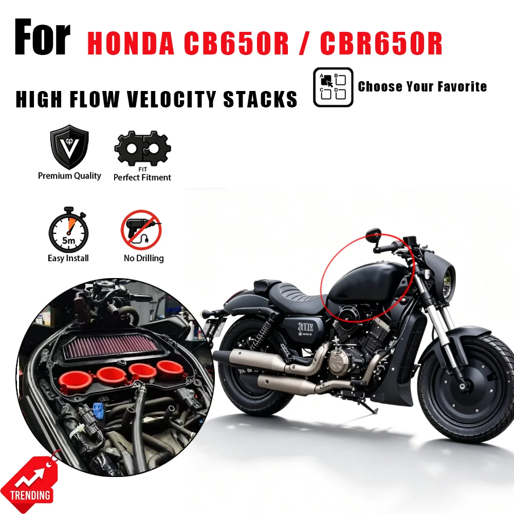 

For Honda CB650R CBR650R 2019-2025 Motorcycle High Flow Air Intake Velocity Stacks Power Increase Intake Cup Accessories