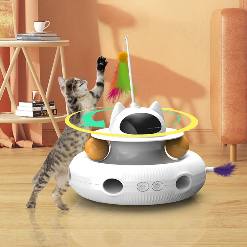 Cat Smart Teaser Toy USB Charging Cat Training Playing Toys with Feather Laser Trackball Funny Kitten Indoor Interactive Toy