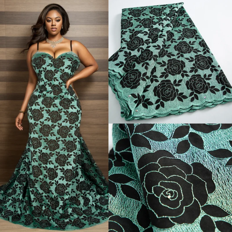 

SJD Swiss Voile With Crystal African Cotton Lace Fabric 2024 High Quality Nigeiran Stones Cotton Lace For Women Evening Dresses