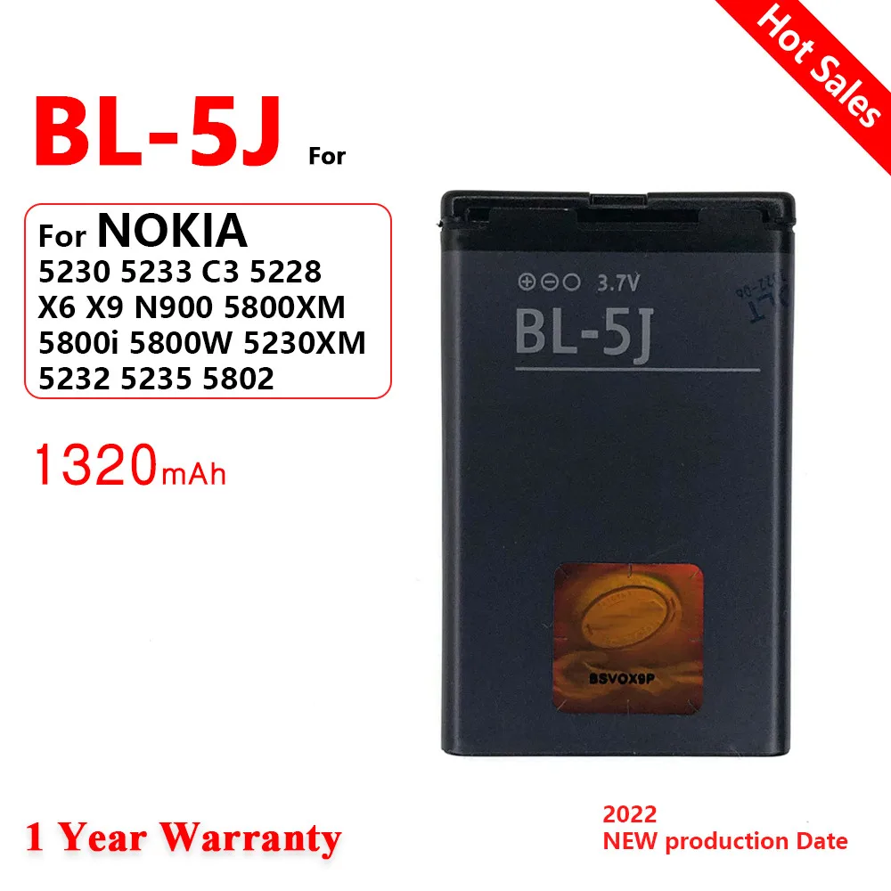 BL-5J BL5J BL 5J Phone Rechargeable Battery for Nokia 5230 5233 5800 3020 XpressMusic N900 C3 Lumia 520 525 530 5900 1320mAh