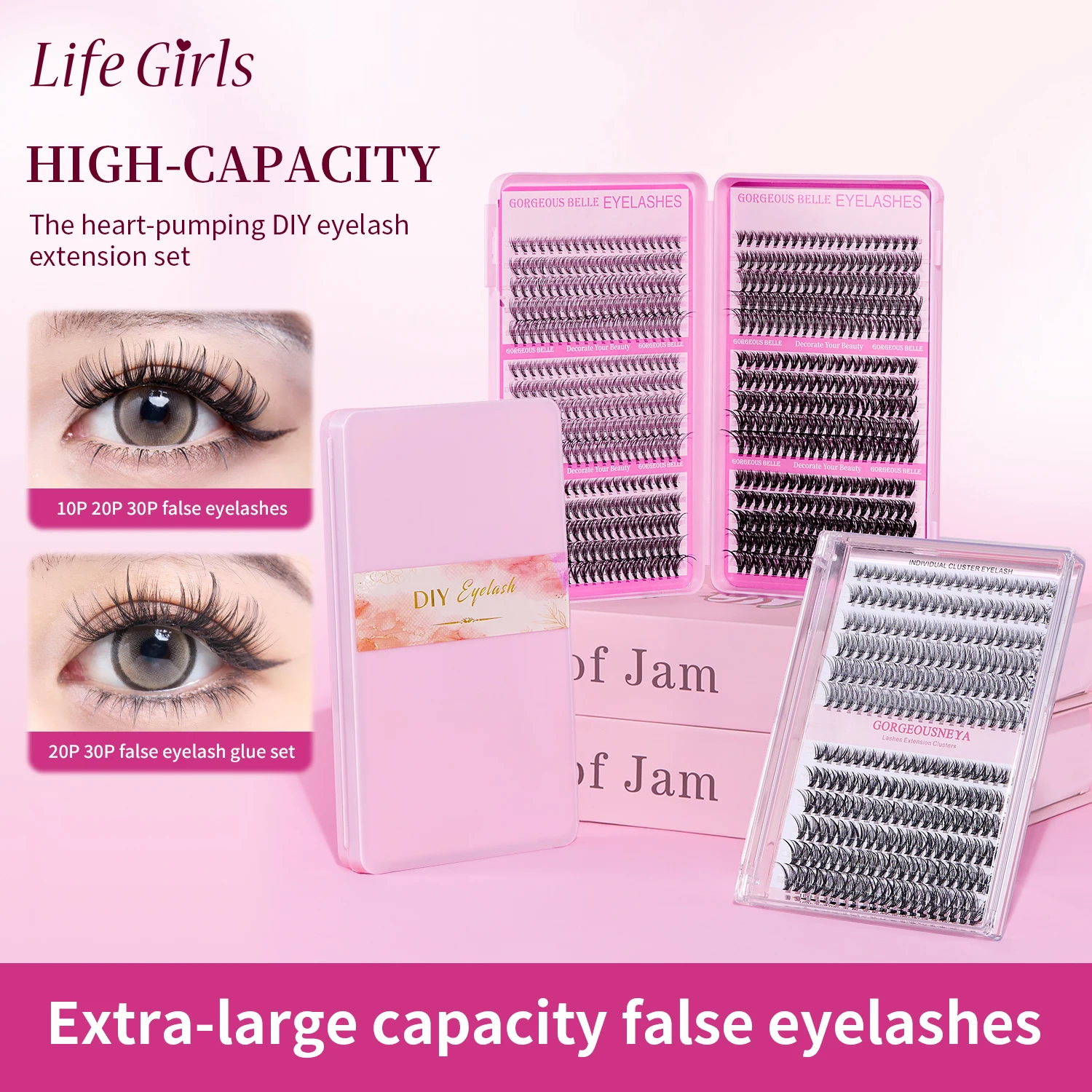 Life Girls DIY Cluster False Eyelashes Kit Individual Lash Extensions with Bond Seal Tweezer Natural Volume Home Use Eye Makeup
