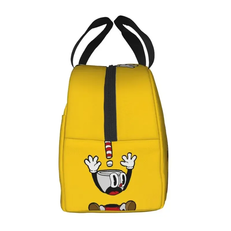 Boîtes à lunch portables Cuphead Mugman pour femmes, sac isotherme, étanche, jeu de dessin animé, sac isotherme pour aliments thermiques, travail de