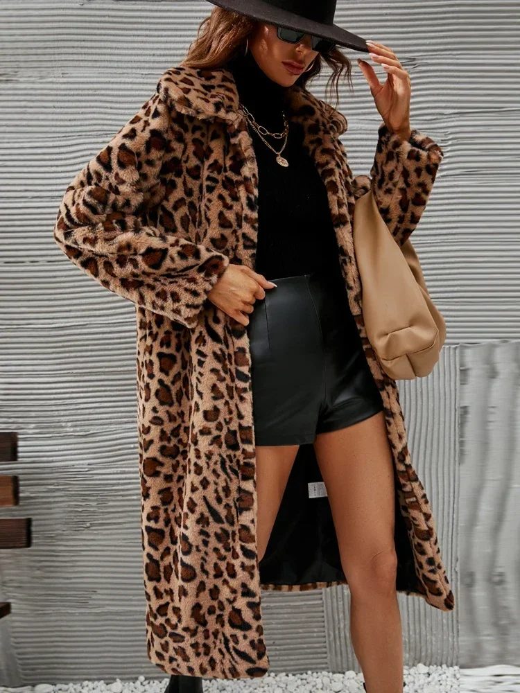 Winter Frauen warm Kunst pelz Lang mantel Leopard Freizeit Frauen Shaggy Pelz lange Jacken dicke flauschige Luxus Bontjas Oberbekleidung