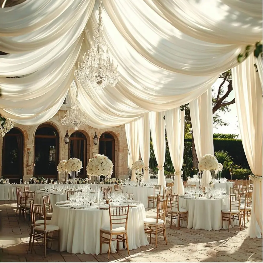 

Потолочные драпировки цвета слоновой кости 30x20 футов, 6 панелей, высота 20 футов, без складок, для шатров и свадебных торжеств