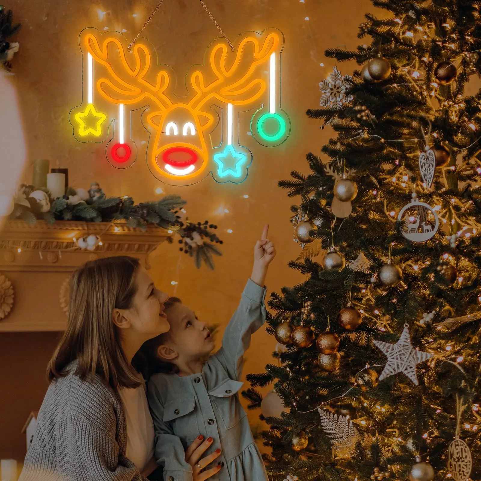 عيد الميلاد الأيائل النيون أدى أضواء عيد ميلاد سعيد الغزلان تسجيل زينة لغرفة النوم الشتاء المنزل عطلة حزب هدايا الاطفال