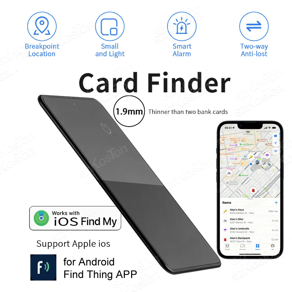 Smart GPS Tracker Card Finder Wallet Key Finder for iOS Find My & Android Find Thing App Anti-loss Device Locator