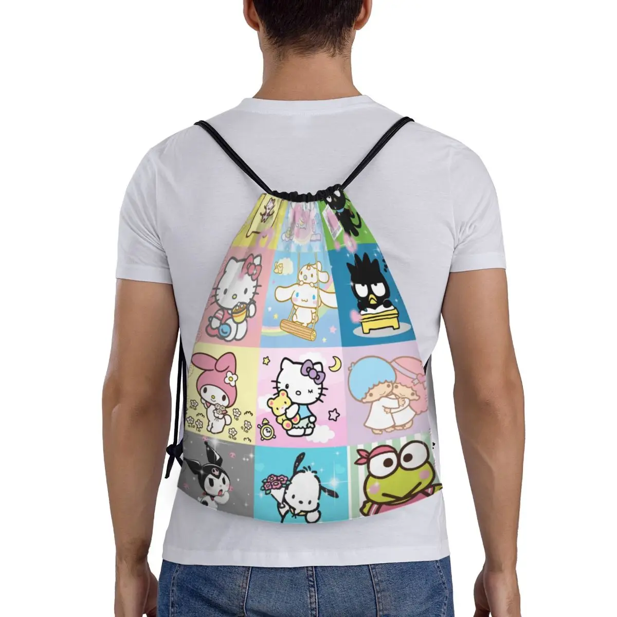 Sanrio Hello Kitty Melody Kuromi Portable Sports Bag Thicken Drawstring Belt Riding Backpack Gym Drawstring Shoes Bag