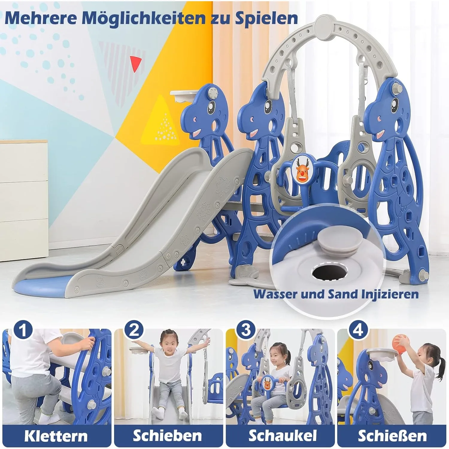 4 in 1 Toddler Slide & Swing Set Baby Slide for Toddlers with Basketball Hoop Indoor Outdoor Toddler Playset Christmas Gift