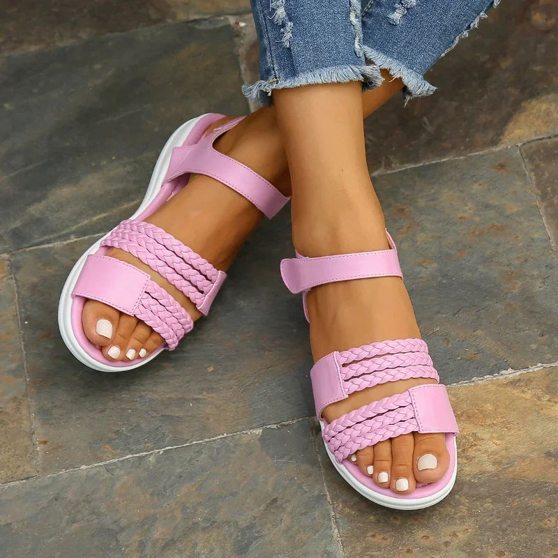 Summer Women Open Toe Beach Shoes  Woman Footwear Treking Women Sandals Soft Stitching Ladies Sandals Comfortable Flat Sandals