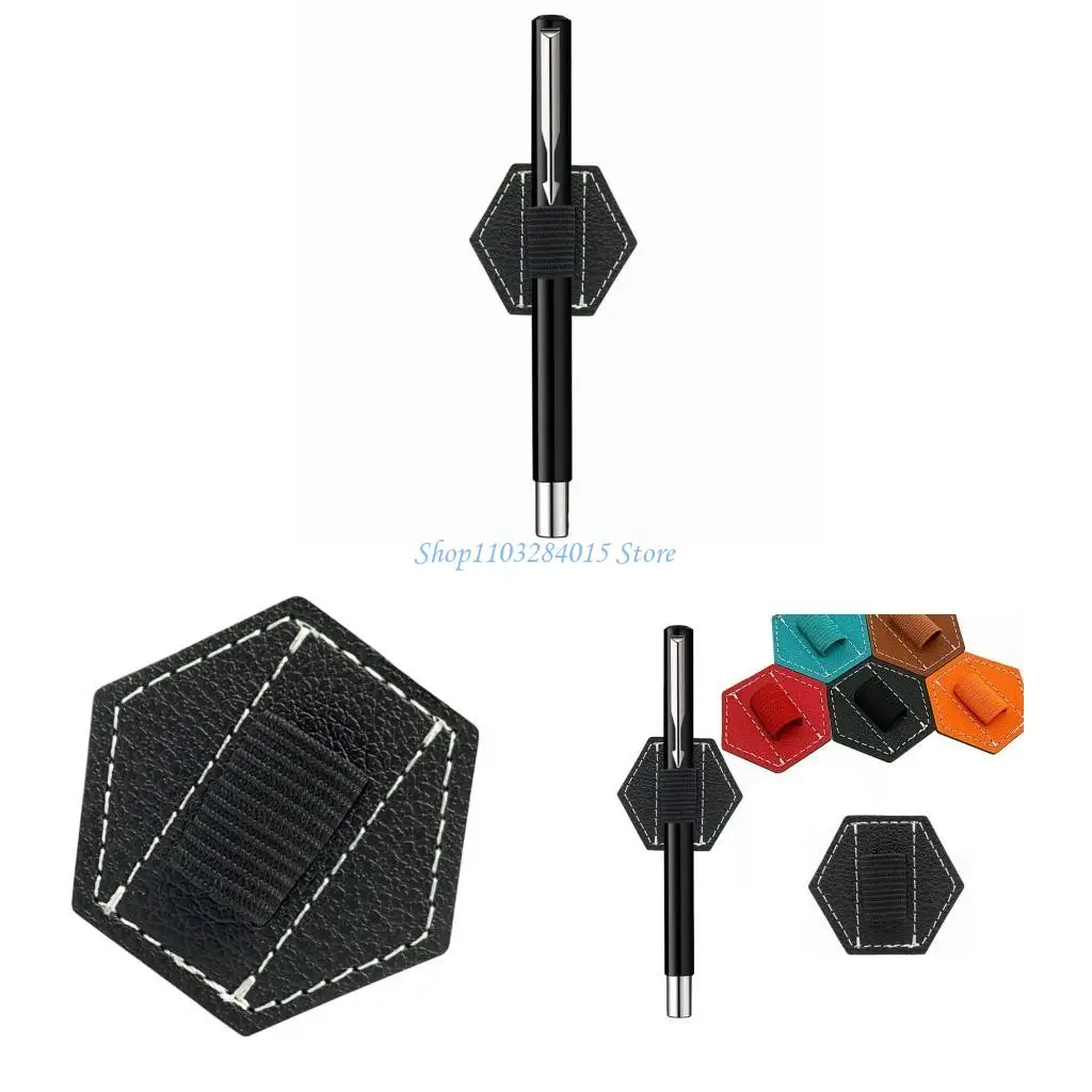 

R6FF Leather Pen Clip Holder Adhesive Pen Holder Tablet Pen Holder Elastic Pen Holder for Hardcover Notebook Journal Planner