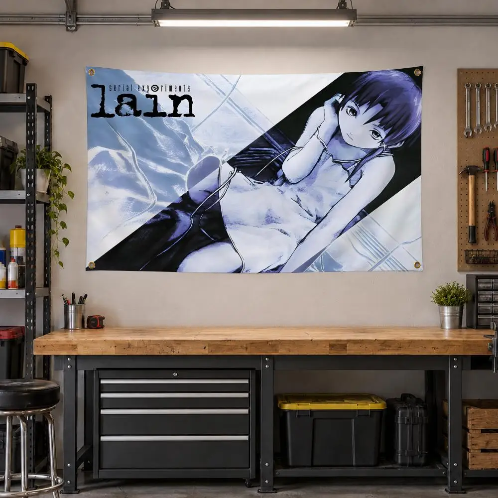 Anime Serial Experiments Lain Cyberpunk Flags Personalized Banner Flag Room Dorm Camping Picnic Garage Bar Outdoor Wall Decor
