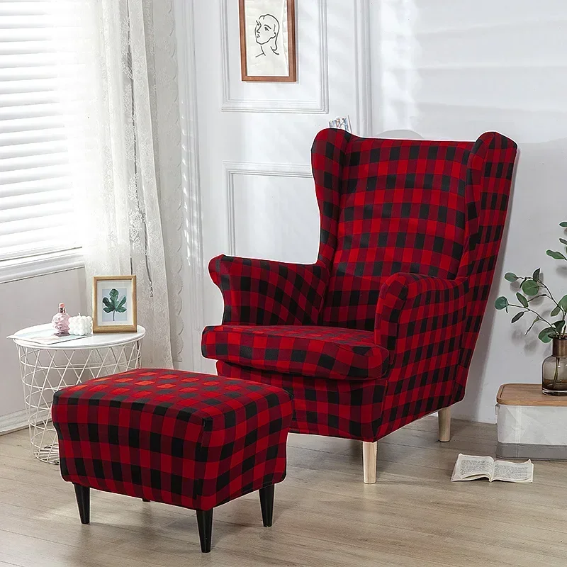 Geometric Print Wing Chair Cover Stretch Spandex Armchair Covers Elastic Relax Non Slip Sofa Slipcovers with Seat Cushion Covers