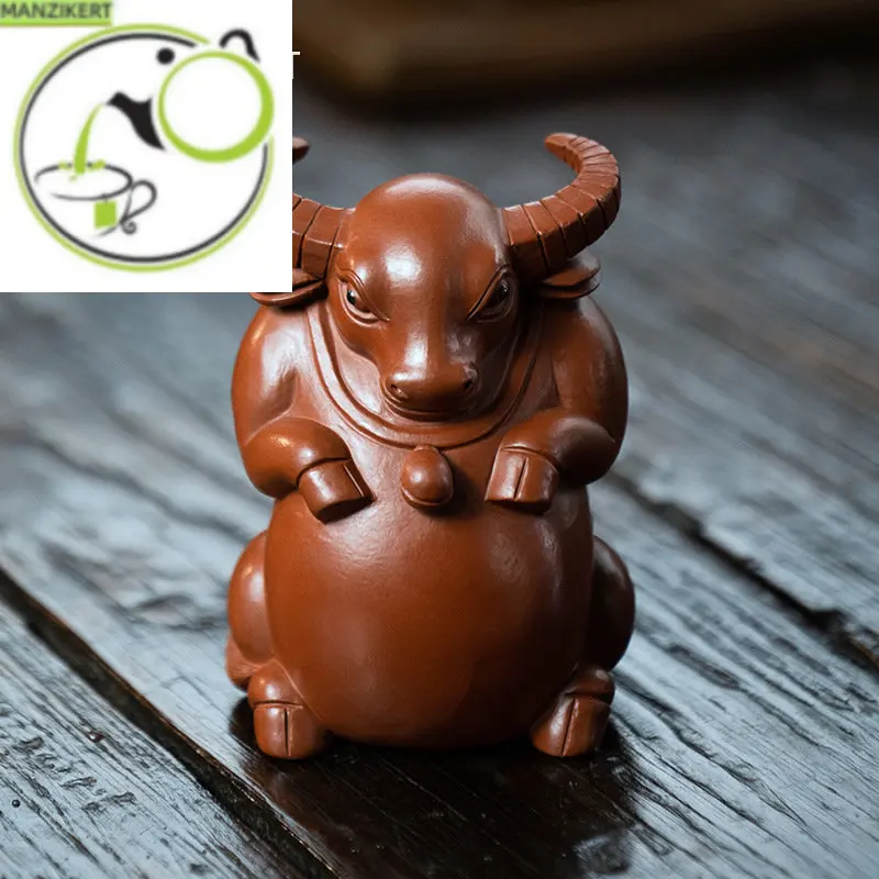 

High-end Chinese Zodiac Cattle Statue Ornaments Yixing Purple Clay Tea Pet Handmade Sculpture Crafts Tea Set Decors Collection