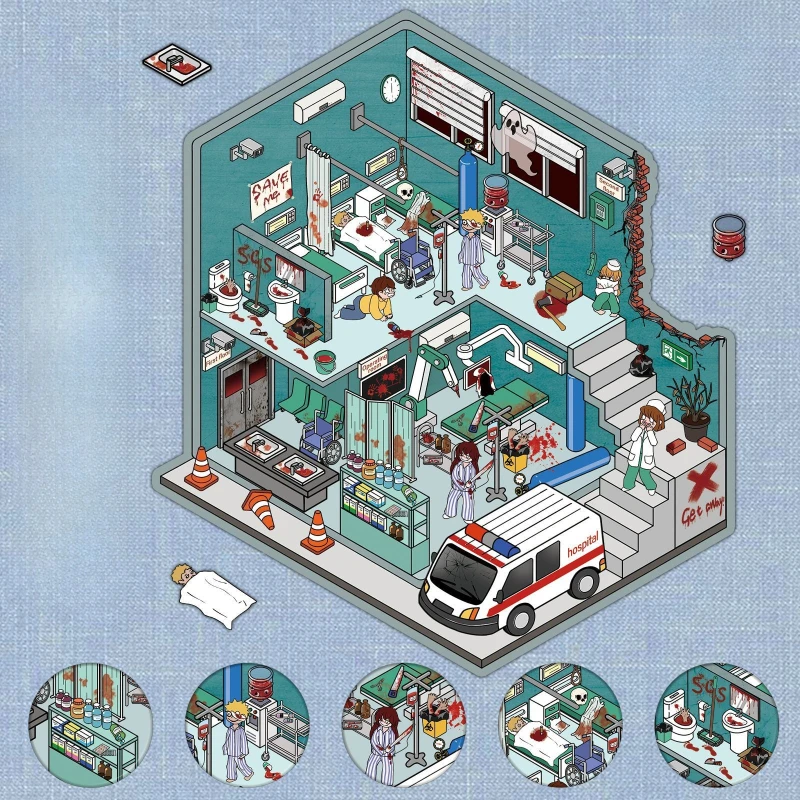 

3D Haunted Hospital Stickers Miniature Horror Diorama Decals for Scrapbooking Cartoon Spooky Scene Layered Waterroof Stickers