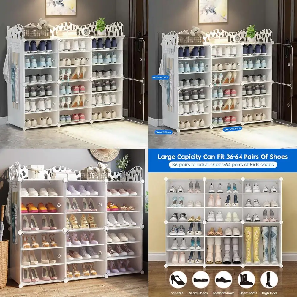 

Расширяемый шкаф для хранения обуви с дверцами, портативный органайзер на 36–72 пары, белый