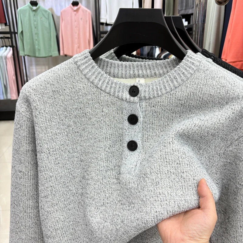 

Свитер с воротником Генри, мужской толстый осенне-зимний молодежный мужской однотонный универсальный пуловер, свитер