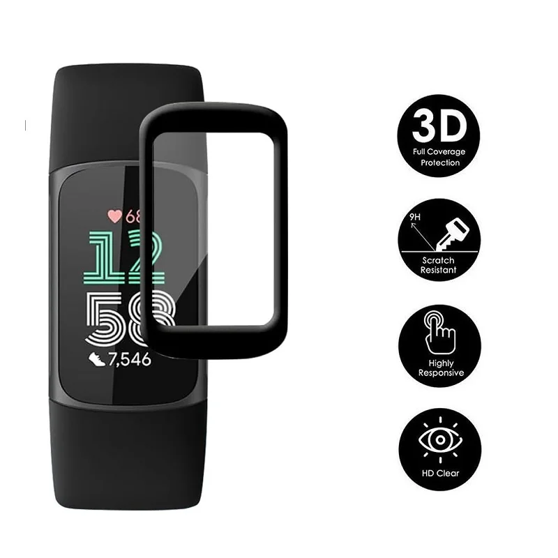 Protetor de tela curva 3D para Fitbit Charge 6, Charge 5, relógio inteligente, capa completa, película protetora macia, 3pcs