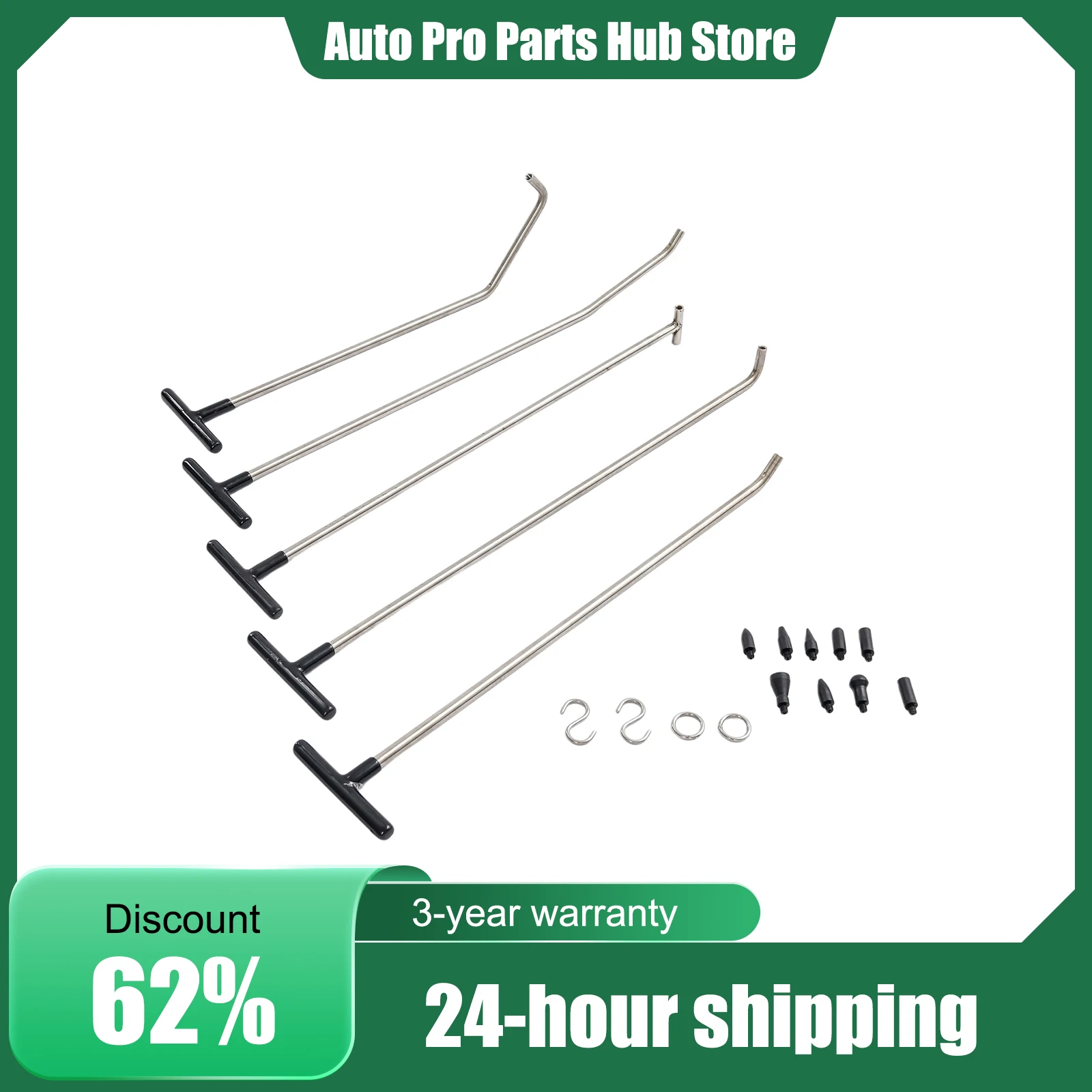 

17pcs Paintless Dent Repair Rods Kit, Hail Removal Car Push Rods, Auto Body Repair Tool Kit, 9 Heads 5 Stainless Bars