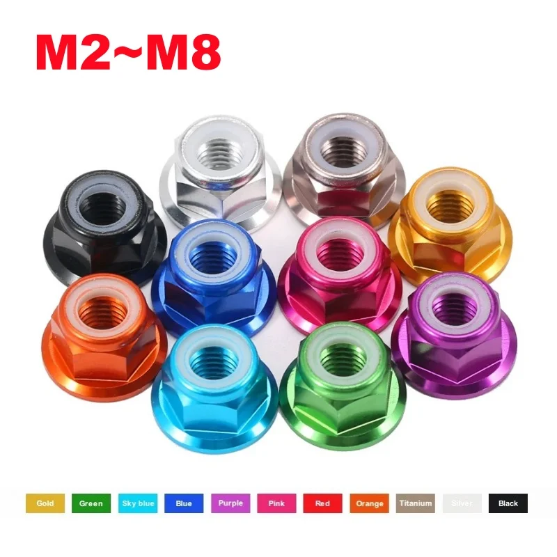 

4PCS M2 M2.5 M3 M4 M5 M6 M8 Colorful Aluminum Alloy CNC Flange Nylon Lock Nut Self-locking Anti-loose Nut For RC Model Parts