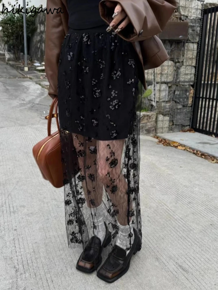 

Korean Women Skirt 2025 Faldas Mujer De Moda Patchwork Lace Floral A-line Jupe Sweet Saia High Waist A-line Chic Summer Skirts