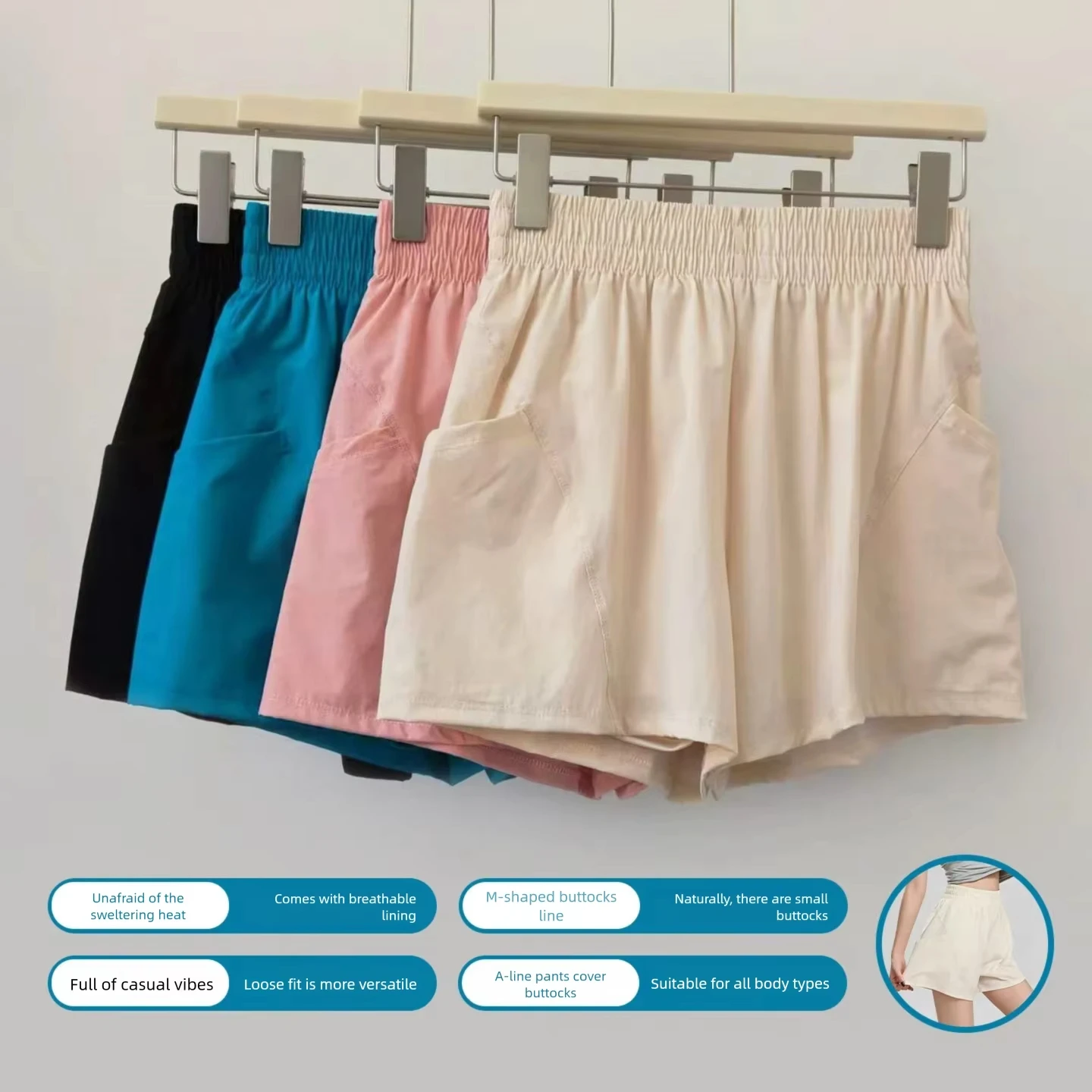 Yoga-Shorts für Damen, hochtailliert, schlankmachend, dreiviertel-Sporthose, atmungsaktiv, schnelltrocknend, für Laufen und Fitness, Anti-Exposure-Shorts – Detail 2